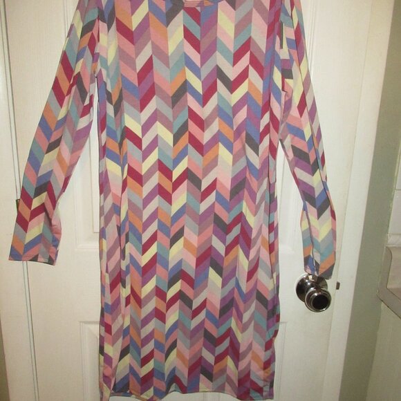 LuLa Roe Long Sleeve Multi Color Chevron Shirt Dress Large UEC - Picture 2 of 4